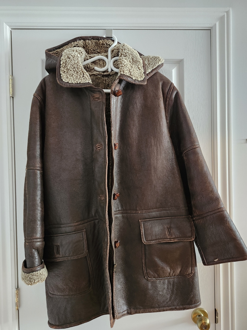 Society Brown Leather Bomber Jacket with Real Sheepskin